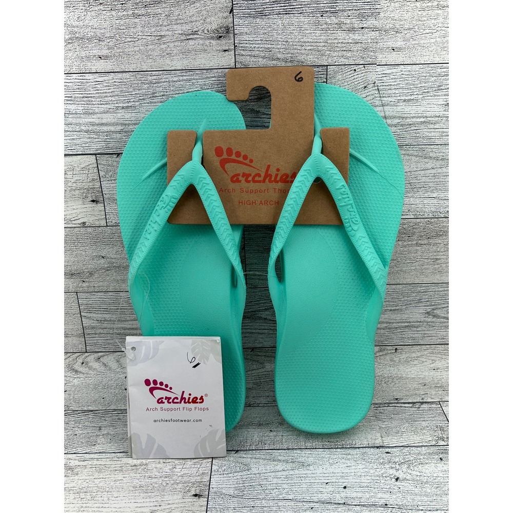 Archies Arch Support Thongs Flip Flops Mint Green High Arch Men 5 Women 6 NEW